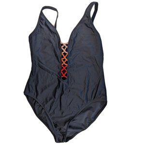 Company Ellen Tracy Swimsuit Womens Size 14 Ombre Laced Plunge Lined Black